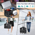 CAB55 2 Ball Bowling Bag with 4 Wheels, Double Bowling Ball Bag with Separate Shoe Compartment, (Up To US Men Size 16), and Multiple Multifunctional Accessory Pockets