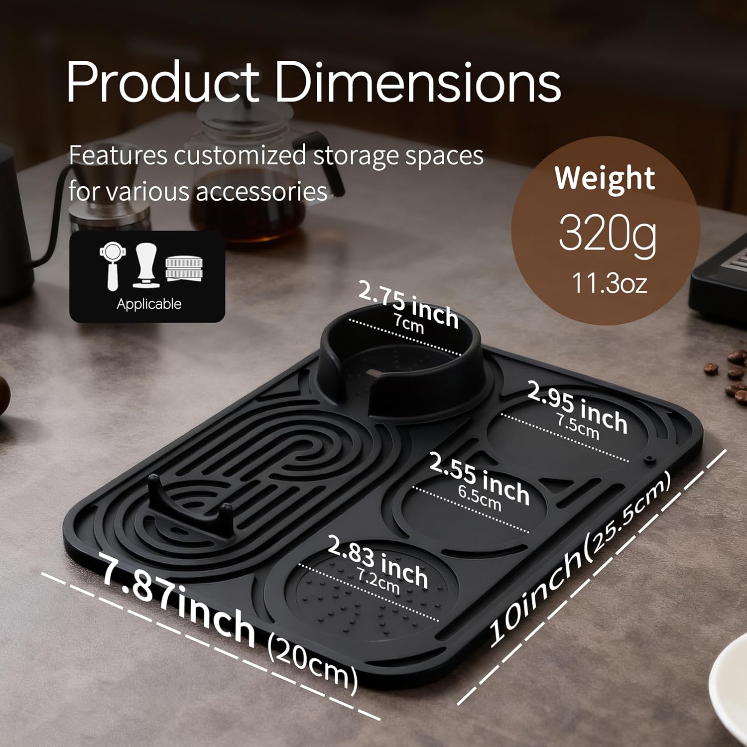 Silicone Coffee Mat- Compatible with Ninja Espresso - Easy to Clean, Suitable for Ninja Luxe Espresso Coffee Machine ES601 & ES701 and Other Coffee Machines of Various Sizes (Black)