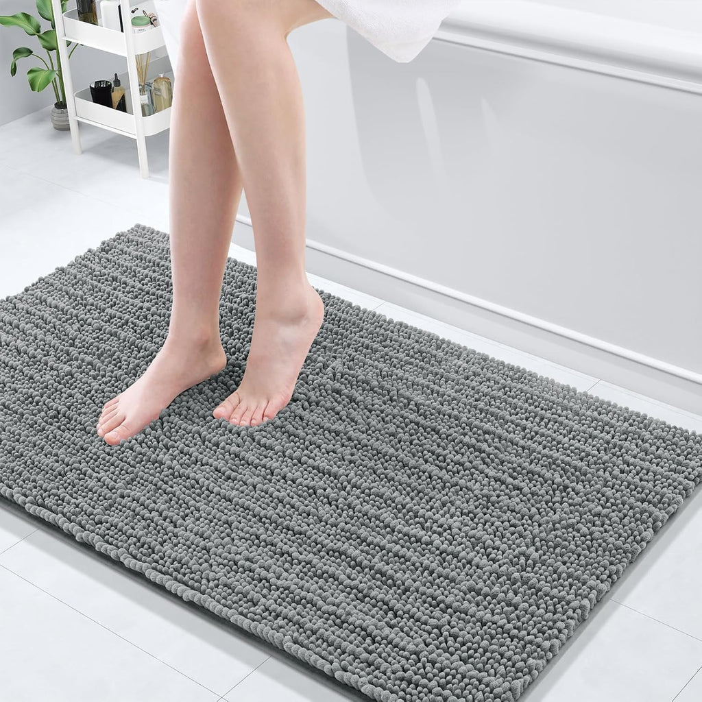Arotive Luxury Chenille Bathroom Rug Mat, Extra Soft Thick Absorbent Shaggy Bath Rugs, Non-Slip Machine Wash Dry, Plush Bath Mats for Bathroom, Shower and Tub, 47x24, Grey