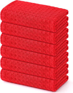 Homaxy Microfiber Waffle Weave Kitchen Towels, 16 x 28 Inch Ultra Absorbent and Solid Color Dish Towels, 6 Pack, Red