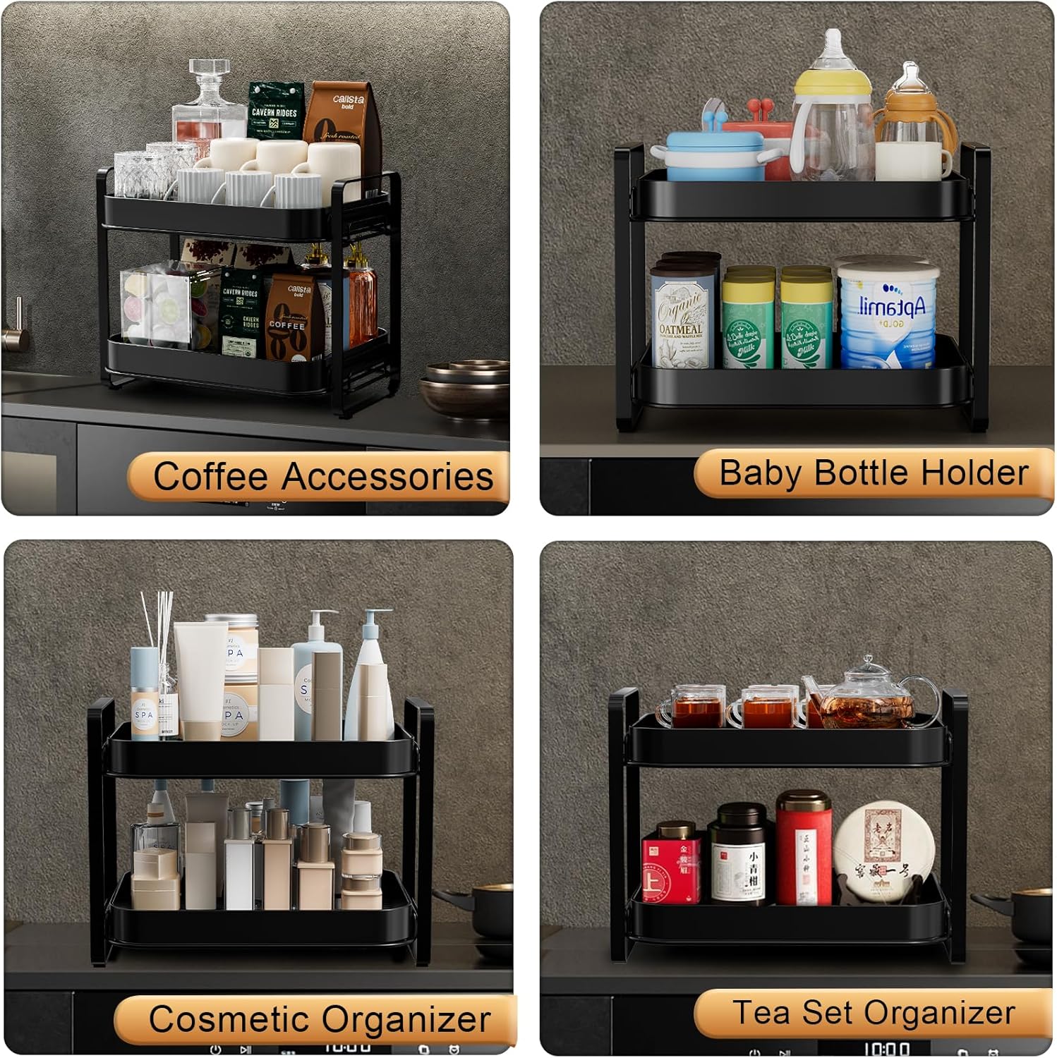 2-Tier Cup Drying Rack & Coffee Bar Accessories with Drying Tray, Coffe Mug Holder Rack for Countertop - Baby Bottle Organizer, Sippy Cup Storage, Tea holder & Glass Cup Organizer