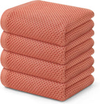 Kitinjoy 100% Cotton Waffle Weave Kitchen Towels, 4-Pack Super Soft and Absorbent Dish Towels for Drying Dishes, Kitchen Hand Towels, 13 in x 28 in, Coral