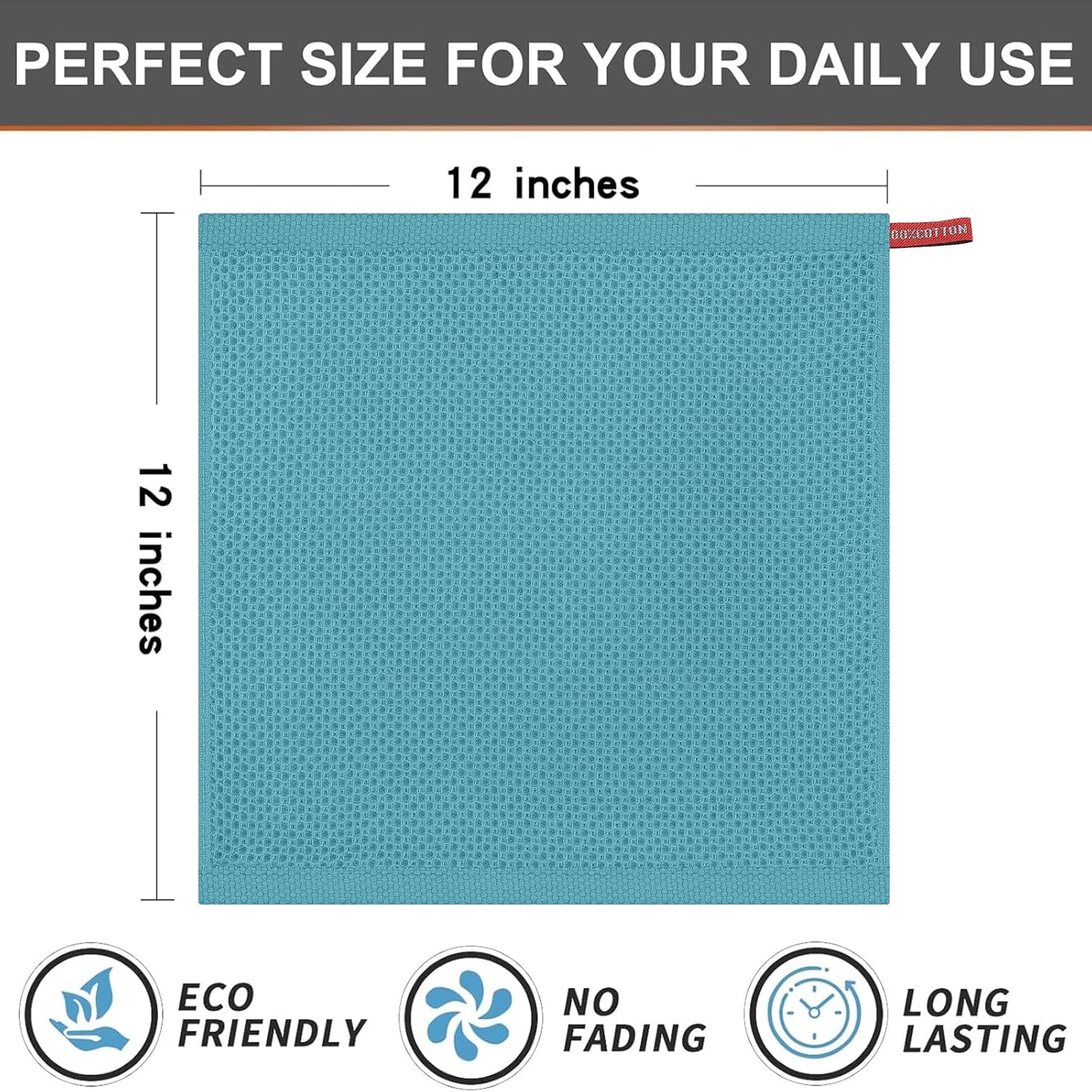 Kitinjoy 100% Cotton Kitchen Dish Cloths (12 X 12 Inches, Lake Blue),6 Pack Waffle Weave Ultra Soft Absorbent Dish Towels for Drying Dishes Quick Drying Kitchen Towels Dish Rags