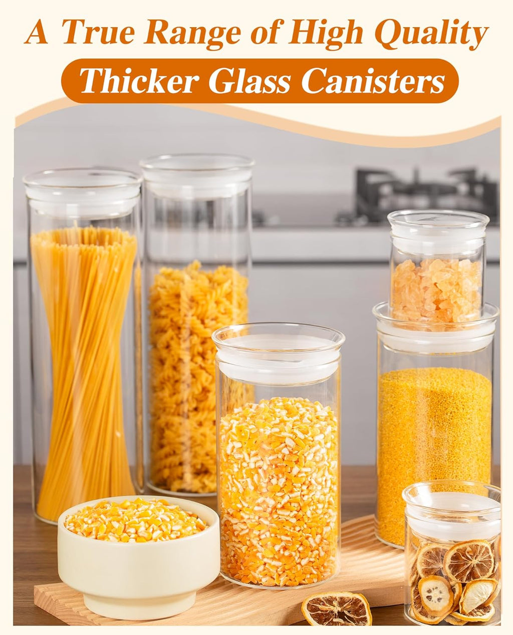 ZENS Modern Glass Food Storage Jars Set of 2, 50oz Clear Glass Canisters with Airtight Lids, Large Container for Kitchen Pantry Pasta, Sugar, Flour, Coffee, Pasta, Tea