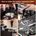 WDT Tools Espresso Puck Screen, 58mm Espresso Accessories Kit - 150μm Puck Screen Set, 0.25mm 316 Stainless Steel 8 Needles Coffee Distribution Stirrer, 58mm Portafilter Dosing Ring for Barista Black