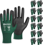 KAYGO Safety Work Gloves PU Coated,12 Pairs KG11PB Seamless Knit Glove for Men and Women, with Smooth Grip on Palm and Fingers, Ideal for General Duty Work (X-Large,Dark Green)