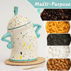 Canister With Attitude - Attitude Jar, Ceramic Airtight Food Storage Container with Spoon for Tea, Coffee, Sugar, Flour, Cute Kitchen Decor (Blue)
