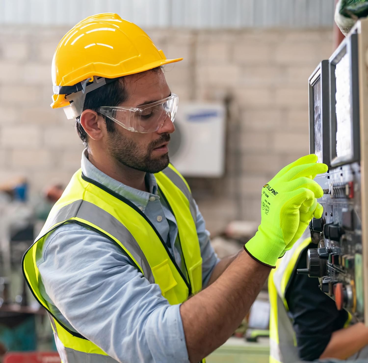 DULFINE Work Gloves for Men and Women,Hi-Vis Yellow Knit Nylon Glove with MicroFoam Nitrile Coated-12 Pairs Pack,Ideal for General Purpose,Automotive,Home Improvement,Painting(Extra Large)