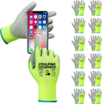 DULFINE Safety Work Gloves PU Coated for Men and Women-12 Pairs,Hi-Vis Seamless Knit Glove with Two Fingers Touchscreen,Ideal for General Duty Work (Extra Large)