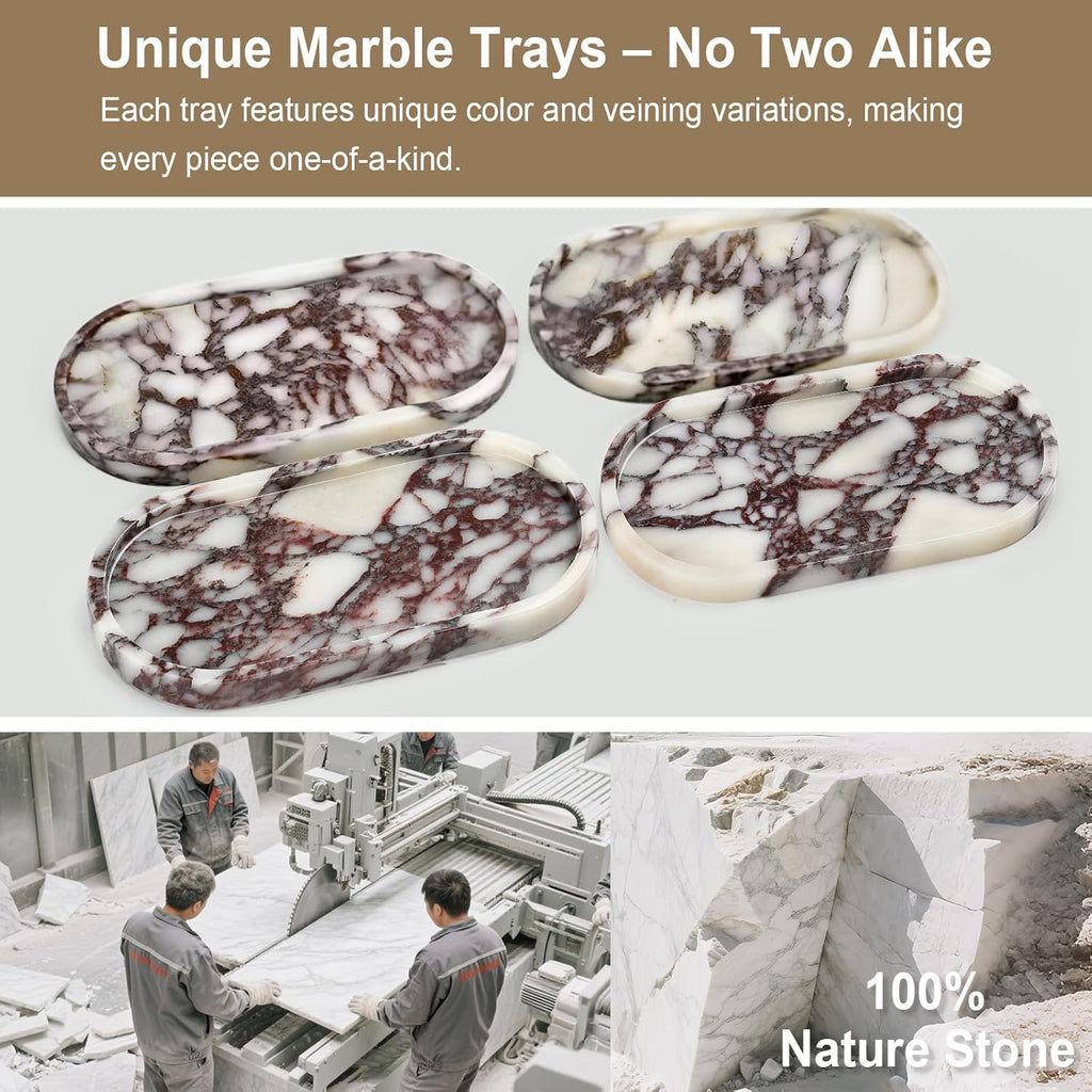 Natural Marble Vanity Tray - Moujings Genuine Marble Perfume Tray for Bathroom Decor, Stone Bathroom Vanity Organizer Tray for Kitchen Counter, Candles, Jewelry, Coffee, Makeup, Key
