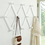 Dseap Expandable Coat Rack (Larger Version) - 24” High, Anti-Slip, Ultra Heavy Duty Wooden Accordian Wall Hanger with 10 Study Peg Hooks for Clothing Hats Jackets Bags, White