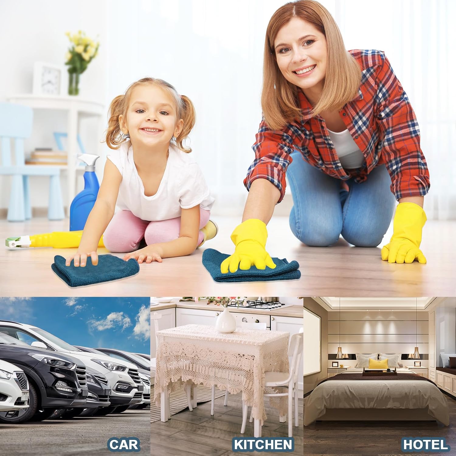 Tenare 100 Count12'' x 12'' Microfiber Cleaning Cloths Reusable Cleaning Rags Bulk Microfiber Towels Softer Highly Absorbent Washcloths for House Kitchen Car Window(Teal)