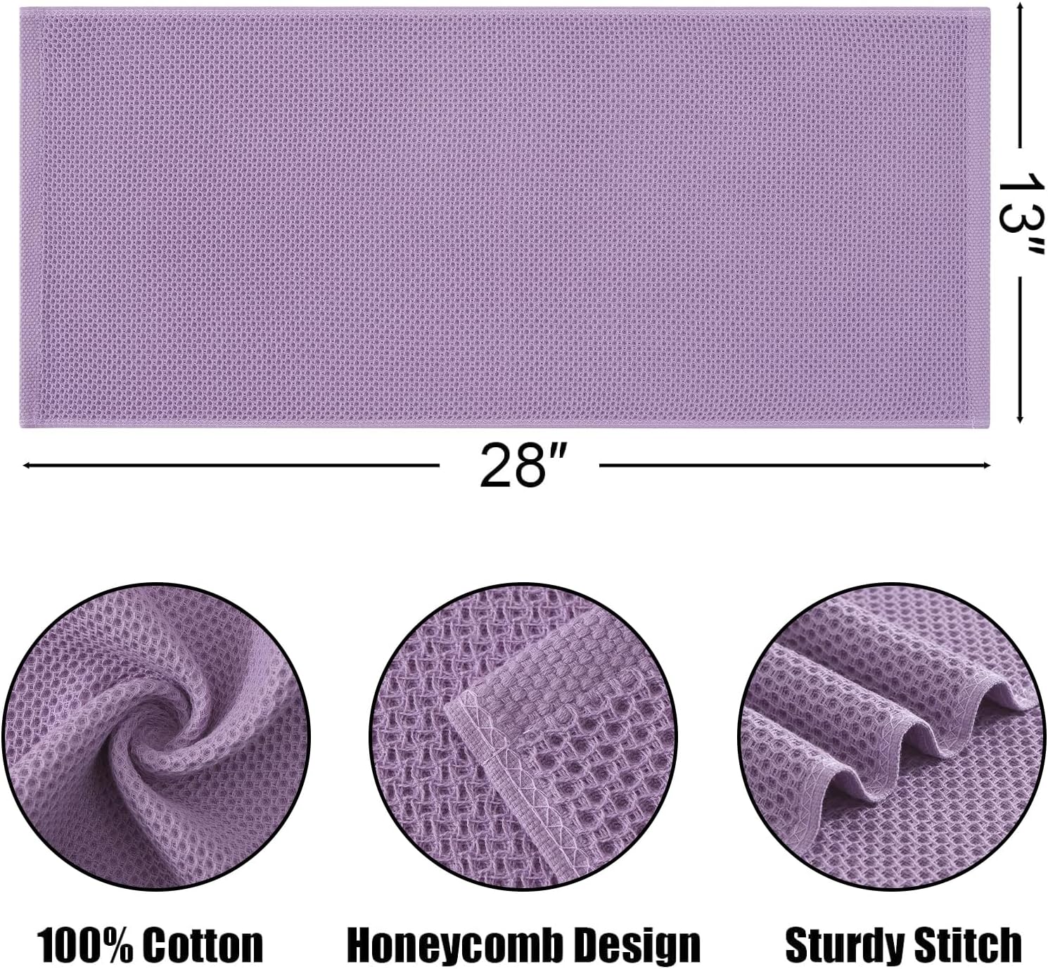 Kitinjoy 100% Cotton Waffle Weave Kitchen Towels, 4-Pack Super Soft and Absorbent Dish Towels for Drying Dishes, Kitchen Hand Towels, 13 in x 28 in, Lavender