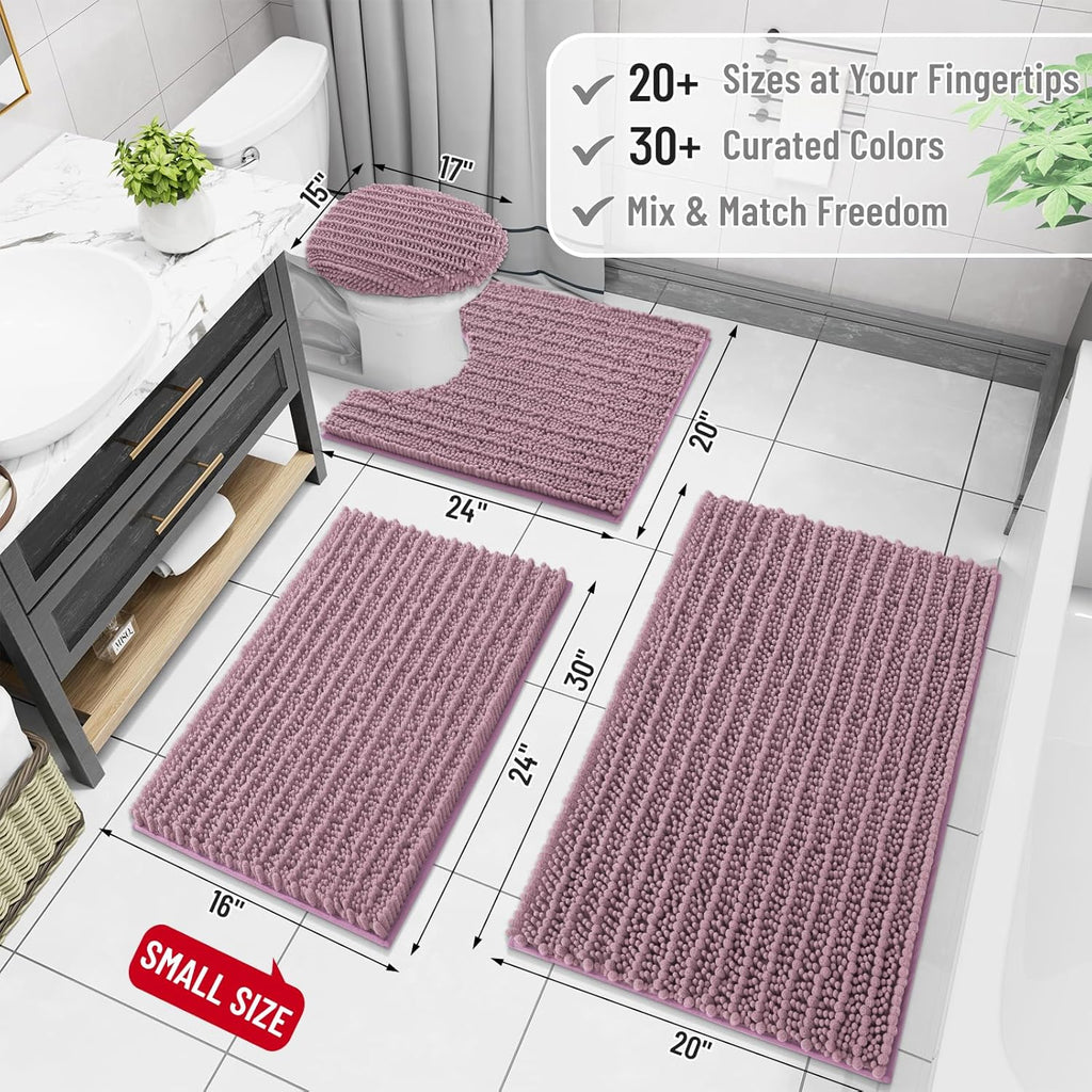 Arotive Luxury Chenille Bathroom Rug Mat, Extra Soft Thick Absorbent Shaggy Bath Rugs, Non-Slip Machine Wash Dry, Plush Bath Mats for Bathroom, Shower and Tub, 47x24, Deep Plum