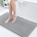 Arotive Luxury Chenille Bathroom Rug Mat, Extra Soft Thick Absorbent Shaggy Bath Rugs, Non-Slip Machine Wash Dry, Plush Bath Mats for Bathroom, Shower and Tub, 47x20, Light Grey
