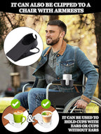 3PCS Drinking Cup Holder Clip Kalolary Chair Desk Bottle Cup Stand DIY Glass Clamp Storage Saucer Clip with Groove for Potted Plant Beverage Coffee Mug Holder Clip for Home & Office (Black White Grey)