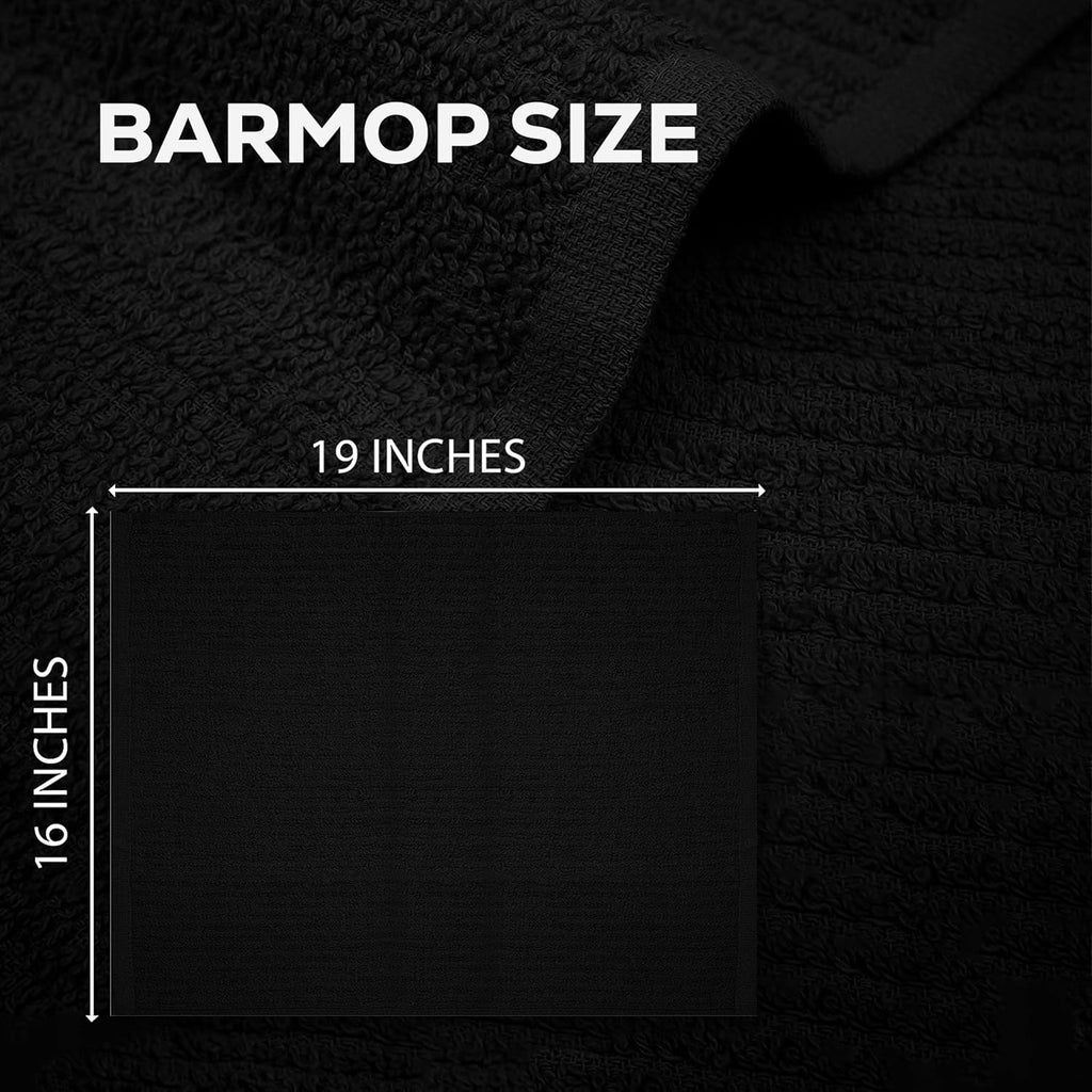 ZUPERIA Bar Mop Kitchen Towels - Pack of 12 (16"x19”) 100% Ring Spun Cotton - Dish Washcloths For Superb Cleaning and Less Lint - Highly Absorbent Dish Cloths and Dish Towels For Everyday use (Black)