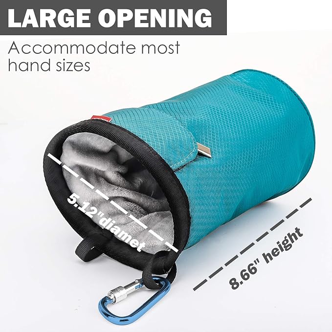 Rhino Valley Climbing Chalk Bag, No Leak Drawstring Chalk Bag with Adjustable Belt, Carabiner Clip and Zippered Pockets Chalk Bag for Climbing, Cross Fit, Weight Lifting & More
