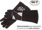 RAPICCA Fireplace Gloves Fire Heat Resistant: Black 14IN - Fireproof Leather for Fireplace Fire Pit Wood Stove Campfire Furnace BBQ Grill Oven Stick Mig Welding Welder Gear - Birthday Gift for men