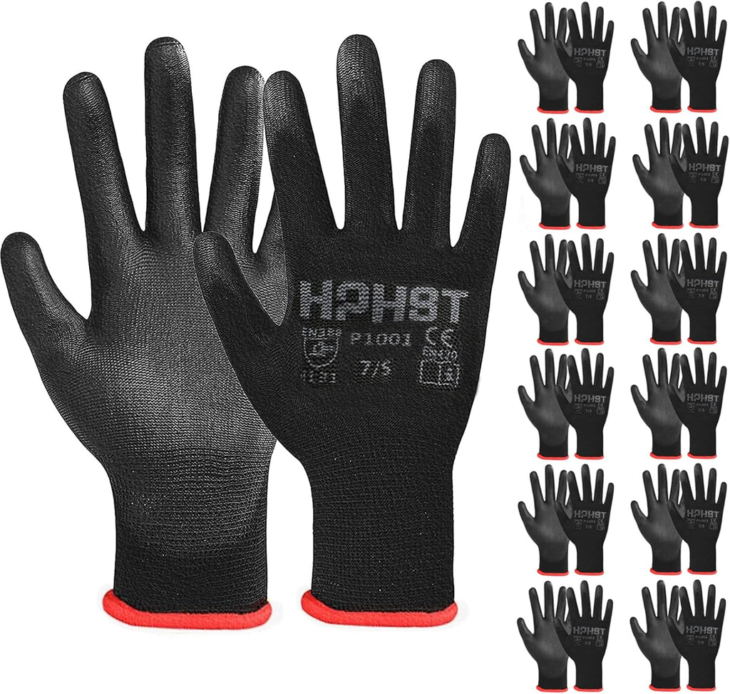 PU Coated Safety Work Gloves, 12 Pairs Work Gloves Mechanic Working Seamless Knit Glove with Polyurethane Coated Smooth
