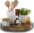 Lazy Susan Turntable Organizer for Table Top, 12’’ Round Wooden Lazy Susan for Cabinet Kitchen Countertop Pantry Dining Coffee Table for Condiments Spices, Rustic Bathroom Vanity Tray for Soap Candle