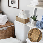Casafield Set of 2 Bathroom Storage Baskets, Natural - Seagrass, 16" W x 6.75" D x 4.25" H, Woven Toilet Tank Topper Bins for Organizing Tissues, Toilet Paper, Toiletries, Shelves