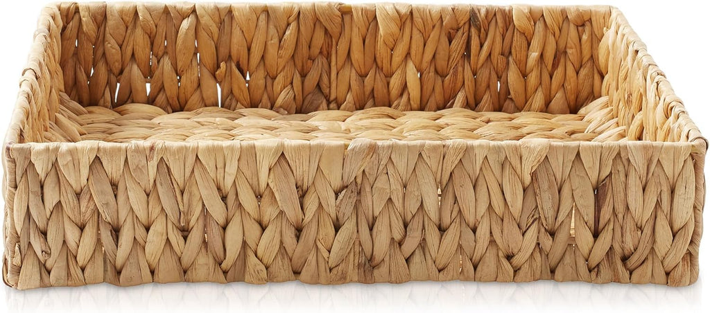 Casafield Set of 2 Bathroom Storage Baskets, Natural - Water Hyacinth, 15.75" W x 11.25" D x 3.25" H, Woven Toilet Tank Topper Bins for Organizing Tissues, Toilet Paper, Toiletries, Shelves