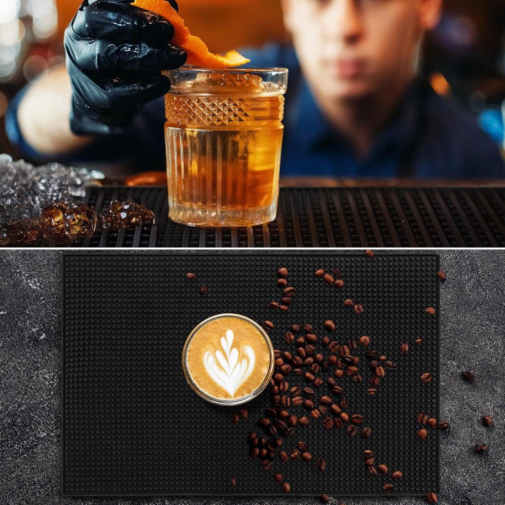 Tioncy 4 Pcs Bar Mat for Countertop 18 x 12 Inch Non Slip Rubber Mat Service Spill Cocktail Bartending Coffee Bar Mats for Hot Dishes Restaurants Barbershop Clippers Hot Pads, Black