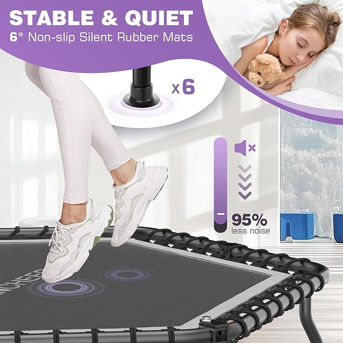 ANCHEER 50" Rebounder Trampoline for Adults- 2025 Foldable Mini Trampoline with Bar- Exercise Trampoline for Adults, Max Load 450lbs/550lbs, for Indoor/Garden Workout