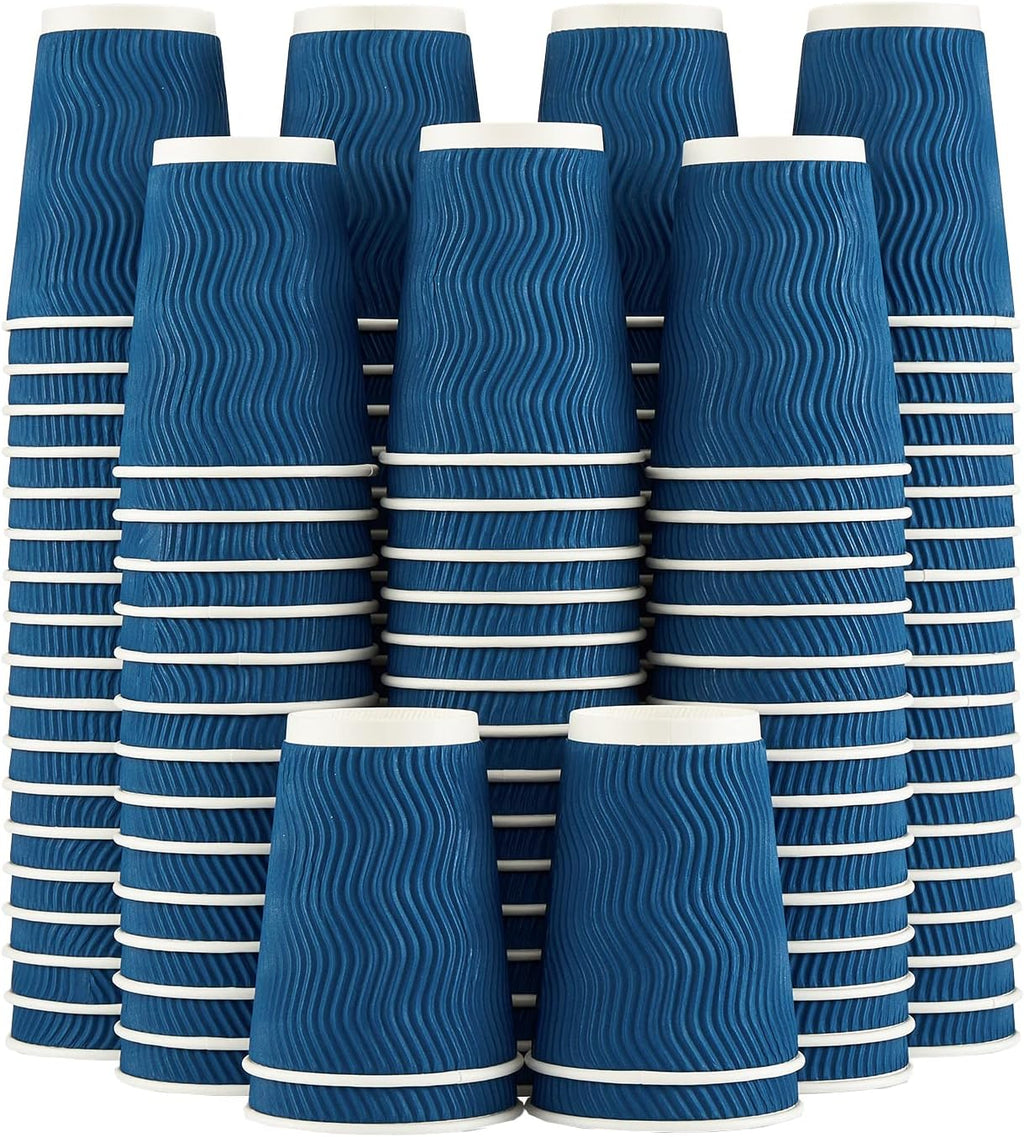 Lamosi Coffee Cups 12 oz - 120 Pack, 12 oz Disposable Paper Coffee Cups Insulated, Corrugated Kraft Ripple Wall Cup for Hot Beverage or Cold Drinks (Navy)