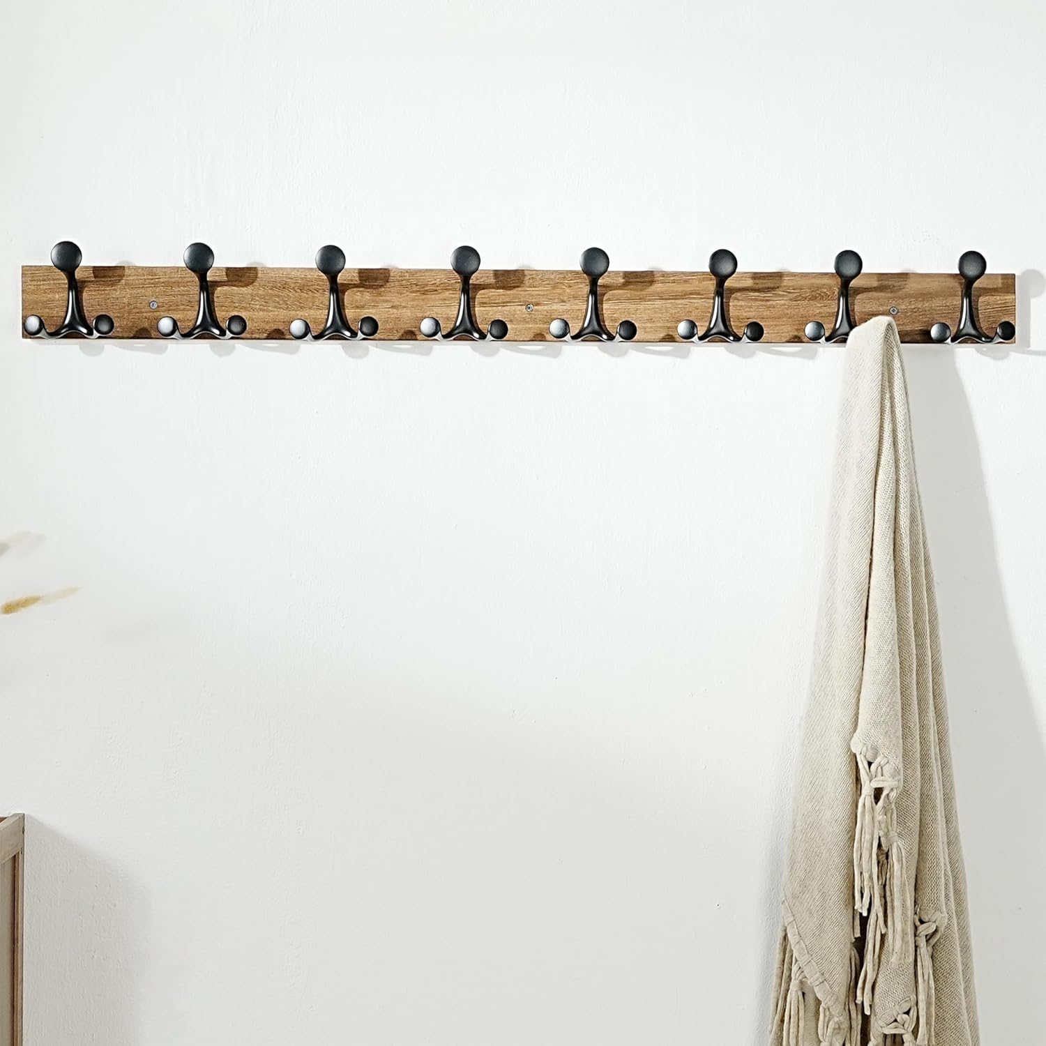 SKOLOO 43-Inch Wood Burnt Coat Rack Wall Mount with 8 Triple Hooks - Ideal for Family Entrances, Classrooms, and Pet Supplies Storage - Perfect Coat Hooks for Wall, Pack of 2