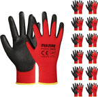 DULFINE Safety Work Gloves PU Coated-12 Pairs,Red Seamless Knit Glove with Polyurethane Coated Smooth Grip on Palm & Fingers, for Men and Women, Ideal for General Duty Work (XX-Large)