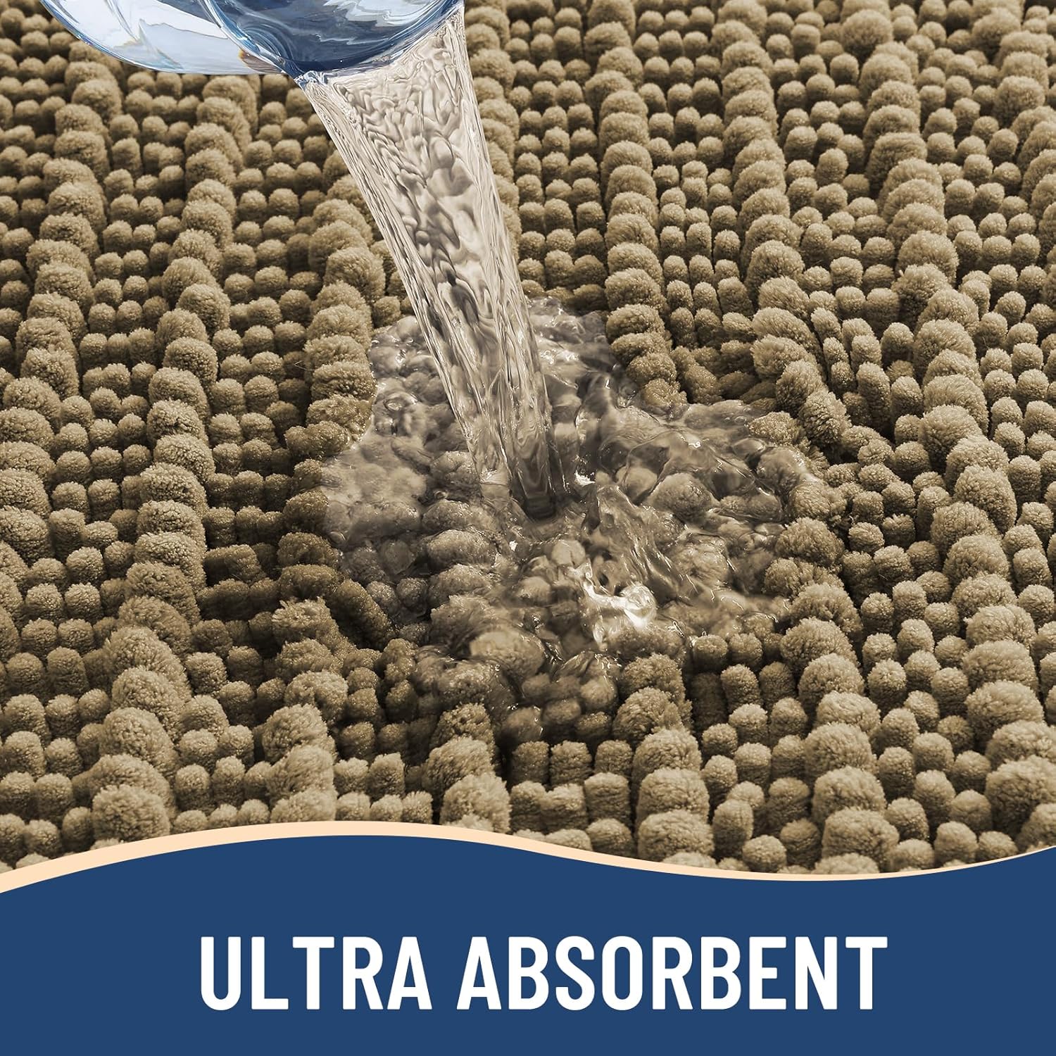 Arotive Luxury Chenille Bathroom Rug Mat, Extra Soft Thick Absorbent Shaggy Bath Rugs, Non-Slip Machine Wash Dry, Plush Bath Mats for Bathroom, Shower and Tub, 30x20, Camel