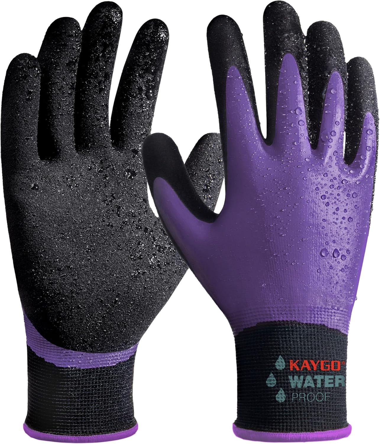 KAYGO Waterproof Work Gloves for Men and Women, Rubber Coated Non-slip Working Gloves for Garden, Outdoor Construction,KG150,Purple,XS