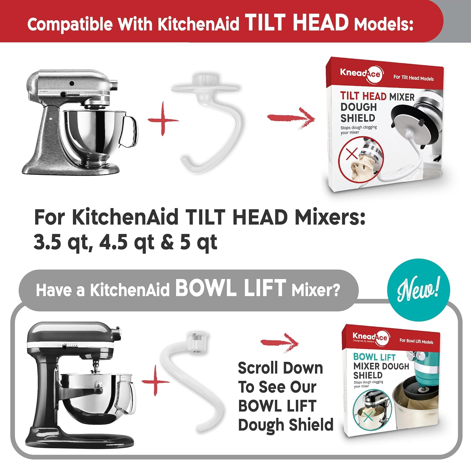 Dough Hook Shield For Kitchen Aid - Prevents Your Dough from Climbing Up and Clogging Up Your Mixer – Mess Free Mixer Accessory Compatible With KitchenAid C Shape Dough Hooks (Dark Grey)