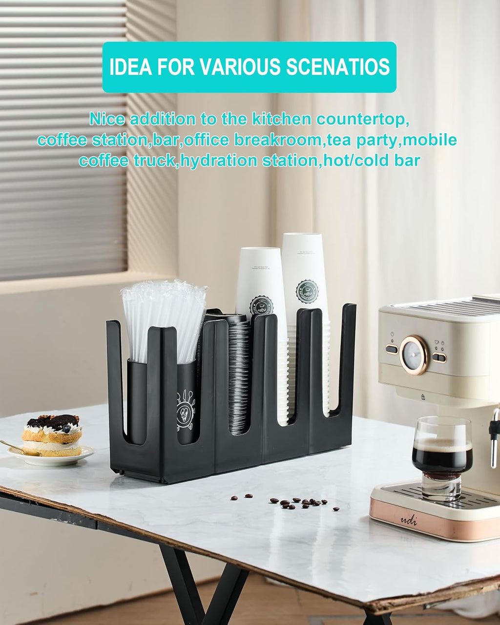 Cup Holder Lid Dispenser with Straw Organizer,Disposable Coffee Cup Dispenser,Cup Storage Organizer for Breakroom Countertop Coffee Station Bar Restaurant