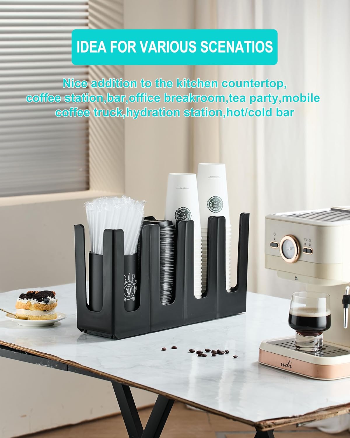 Cup Holder Lid Dispenser with Straw Organizer,Disposable Coffee Cup Dispenser,Cup Storage Organizer for Breakroom Countertop Coffee Station Bar Restaurant