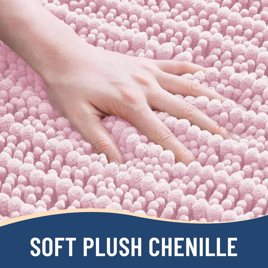 Arotive Luxury Chenille Bathroom Rug Mat, Extra Soft Thick Absorbent Shaggy Bath Rugs, Non-Slip Machine Wash Dry, Plush Bath Mats for Bathroom, Shower and Tub, 30x17, Pink