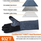 H HZXVOGEN Welding Gloves 16 Inches 932℉ Heat Fire Resistant BBQ Grill Gloves for Arc TIG MIG Wood Stove Barking Oven Fireplace Welder Gloves, Free Size for Men Women