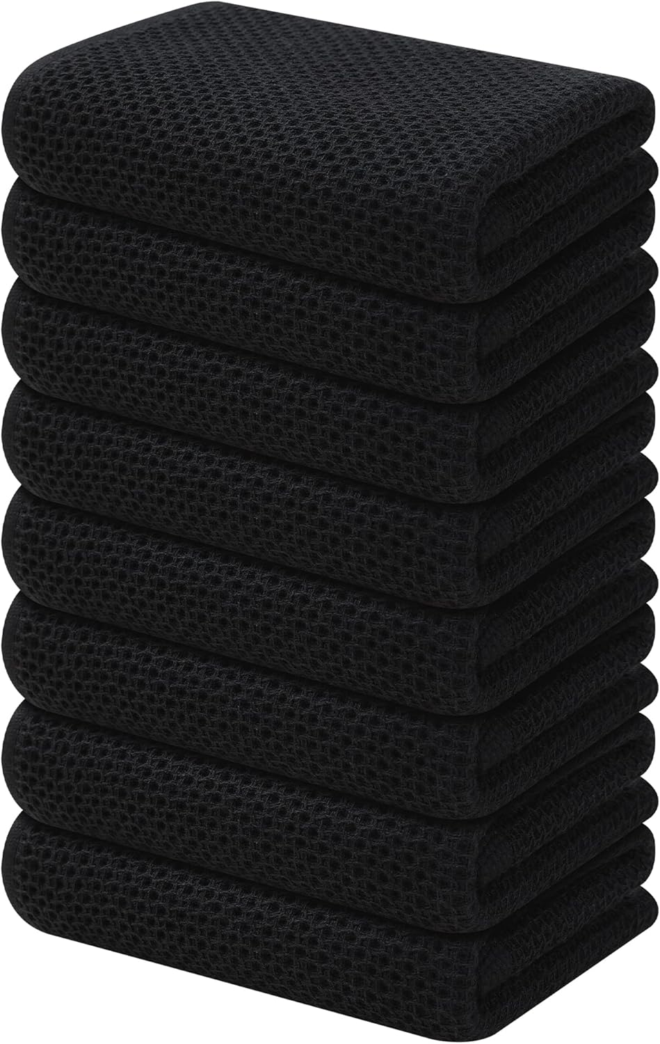 Kitinjoy 100% Cotton Waffle Weave Kitchen Towels, 8-Pack Super Soft and Absorbent Dish Towels for Drying Dishes, Kitchen Hand Towels, 13 in x 28 in, Black