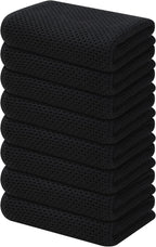 Kitinjoy 100% Cotton Waffle Weave Kitchen Towels, 8-Pack Super Soft and Absorbent Dish Towels for Drying Dishes, Kitchen Hand Towels, 13 in x 28 in, Black