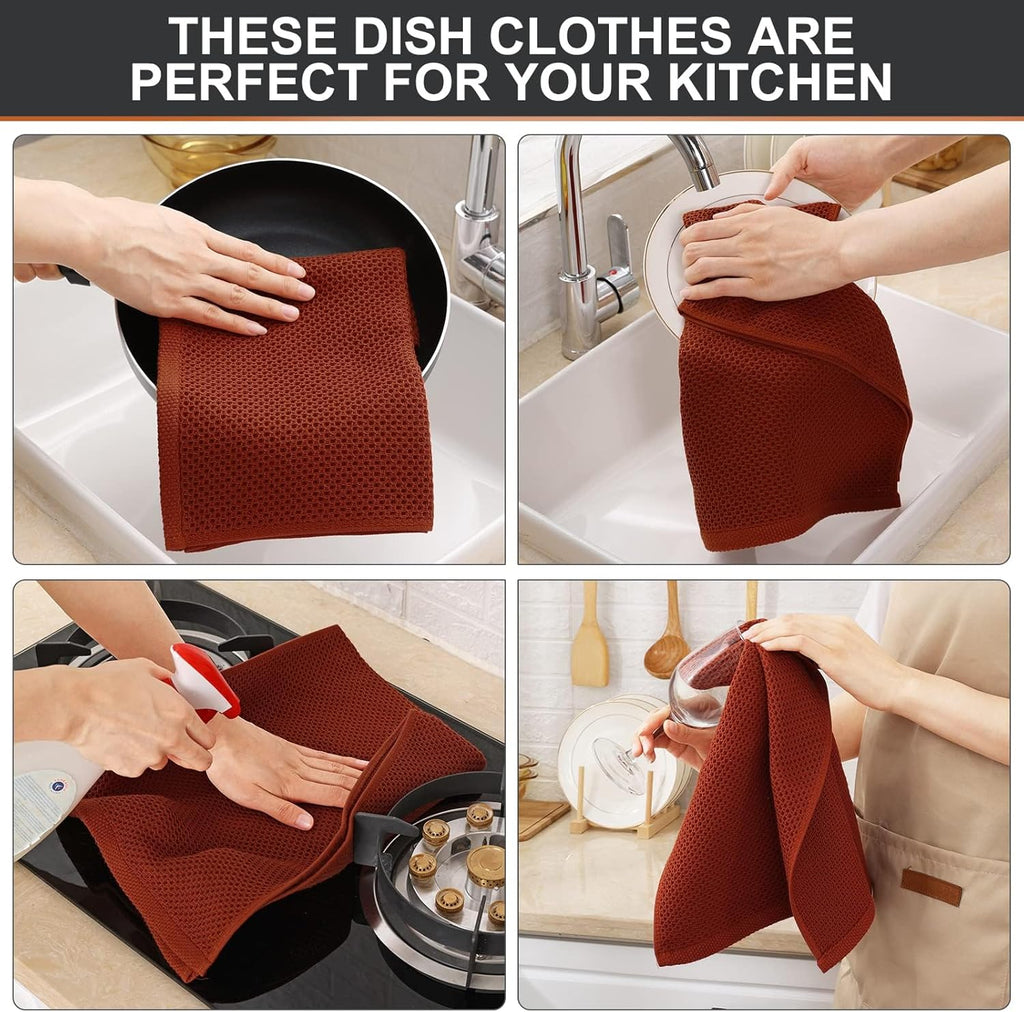 Kitinjoy 100% Cotton Waffle Weave Kitchen Towels, 8-Pack Super Soft and Absorbent Dish Towels for Drying Dishes, Kitchen Hand Towels, 13 in x 28 in, Rust