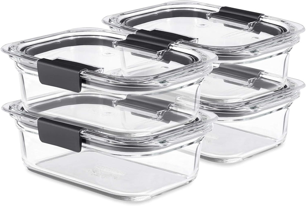Rubbermaid Brilliance Glass Food Storage Containers, 3.2 Cup, Set of 4, BPA-Free, Leak-Proof, Clear