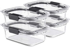 Rubbermaid Brilliance Glass Food Storage Containers, 3.2 Cup, Set of 4, BPA-Free, Leak-Proof, Clear