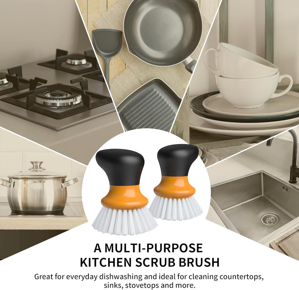 MR.SIGA Dish Scrub Brush, Palm Brush Dish Scrubber with Ergonomic Grip, Kitchen Brushes for Dishes, Orange, Pack of 2