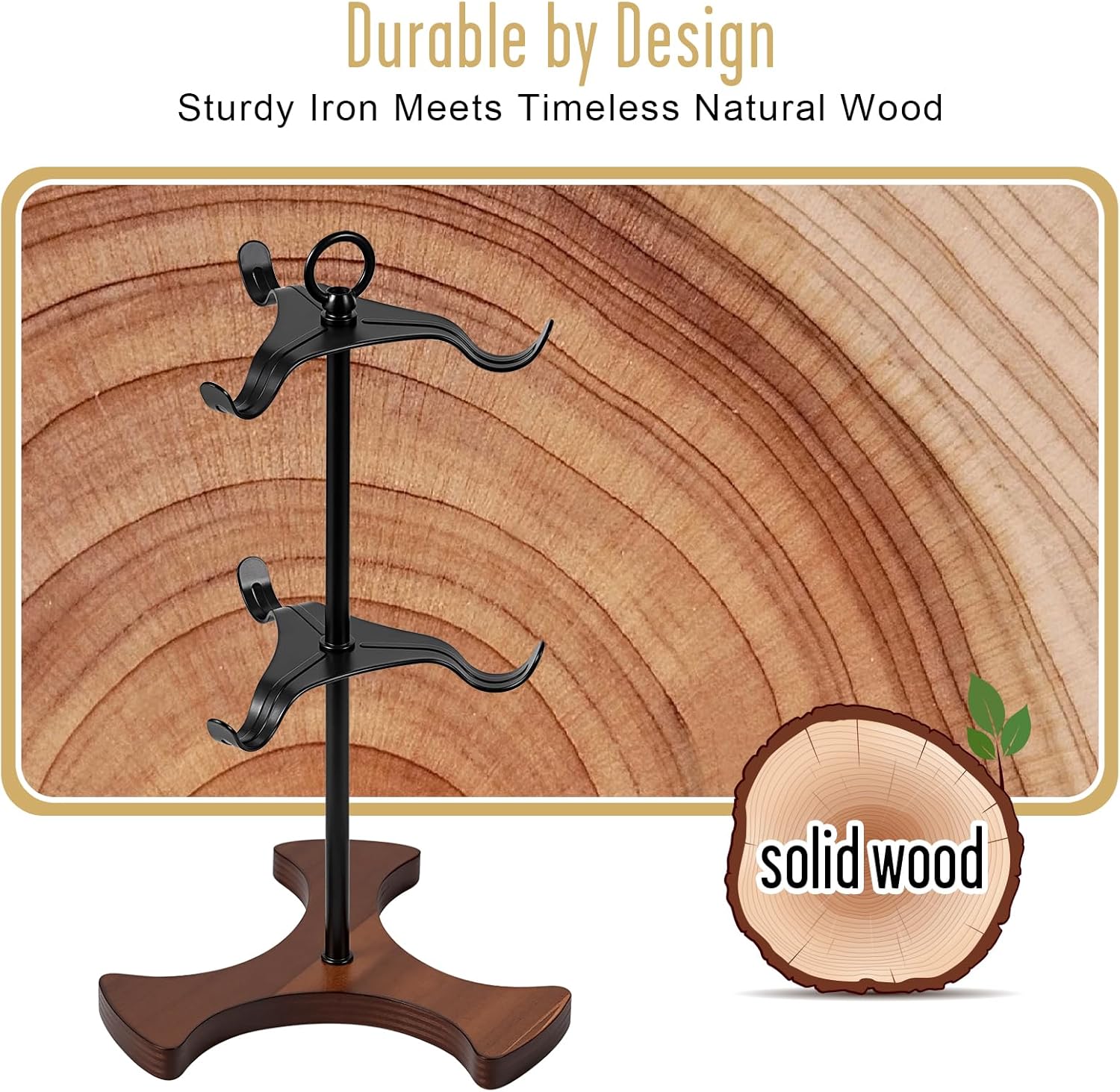 Mug Tree Y-Shaped, Coffee Mug Holder with Angled - Out Iron Hooks (No More Squeezing!), Solid Wood Base & Sturdy Iron Coffee Cup Rack, 6 Hook, Tools Included, Easy Install, Elevate Kitchen Nook Décor