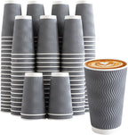 90 Pack 16 oz Disposable Coffee Cups No Lids, Gray Insulated Ripple Wall Paper Coffee Cups 16oz, Corrugated Beverage Paper Cups, To Go Cups for Hot Chocolate Tea Home Travel Office