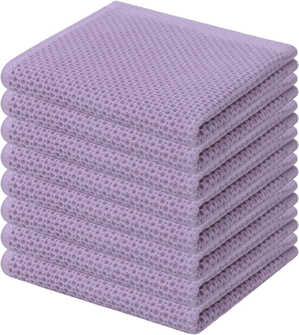 Kitinjoy 100% Cotton Kitchen Dish Cloths, 8 Pack Waffle Weave Ultra Soft Absorbent Dish Towels for Drying Dishes Quick Drying Kitchen Towels Dish Rags, 12 X 12 Inches, Lavender