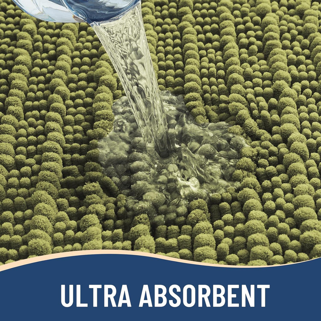 Arotive Luxury Chenille Bathroom Rug Mat, Extra Soft Thick Absorbent Shaggy Bath Rugs, Non-Slip Machine Wash Dry, Plush Bath Mats for Bathroom, Shower and Tub, 36x24, Willow Green