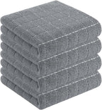 Homaxy 100% Cotton Terry Kitchen Towels(Grey, 13 x 28 inches), Checkered Designed, Soft and Super Absorbent Dish Towels, 4 Pack